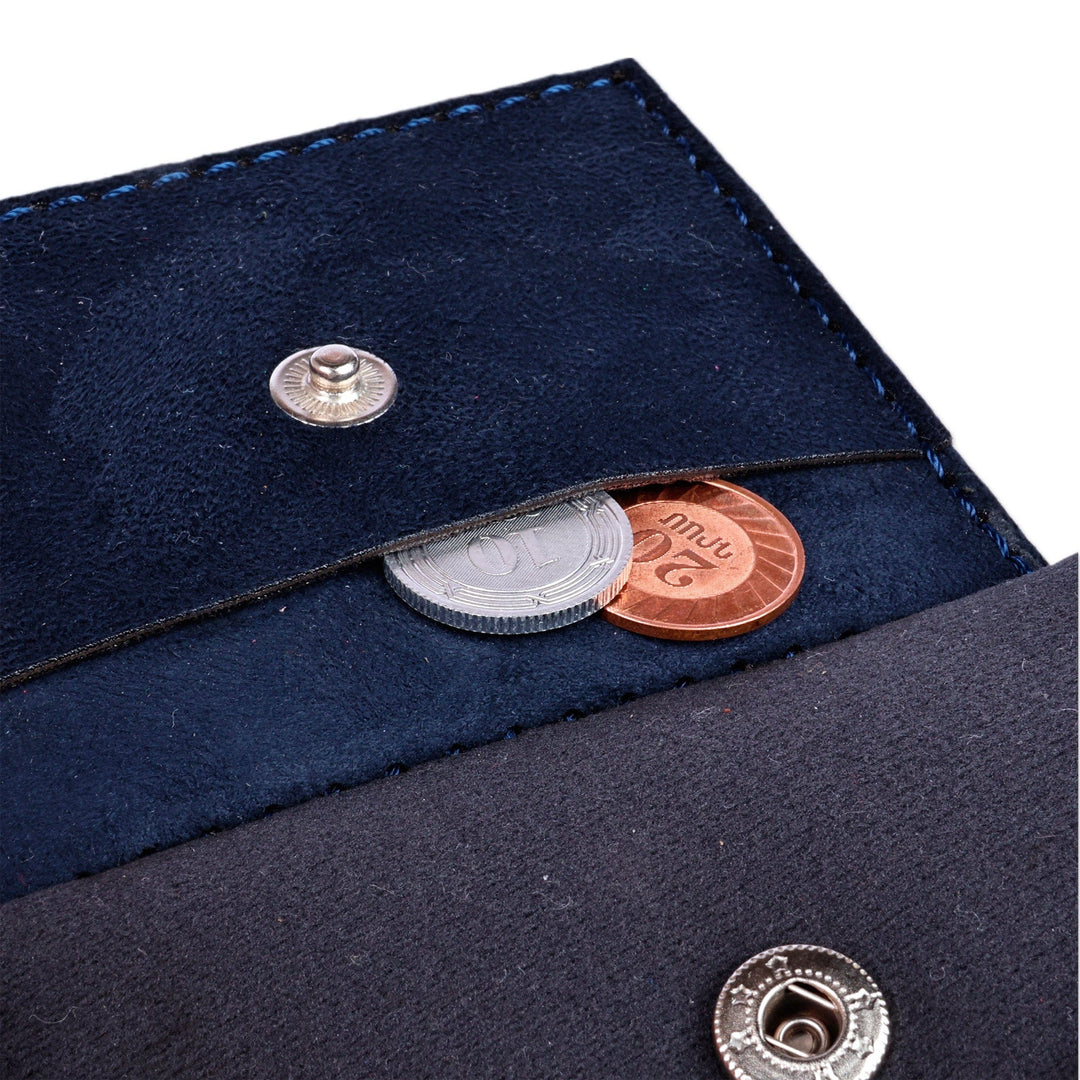 Navy Suede Card Holder Accented with an Armenian Bird Letter - Days of Enchantment
