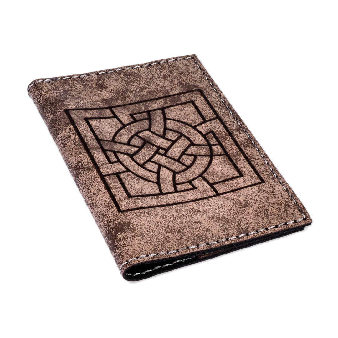 Geometric Accented Brown 100% Suede Passport Holder - Emblem of Adventures