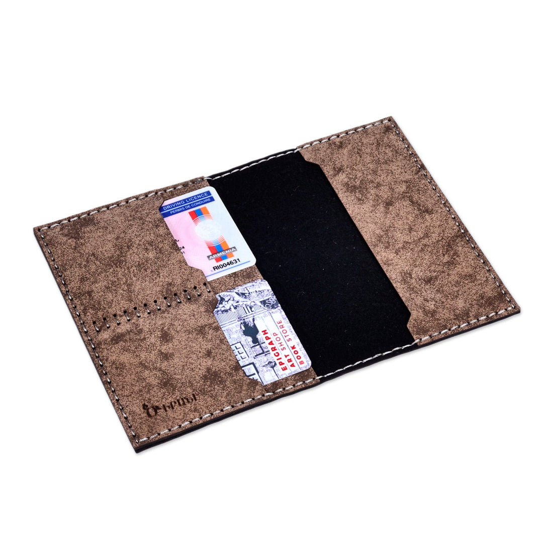 Geometric Accented Brown 100% Suede Passport Holder - Emblem of Adventures