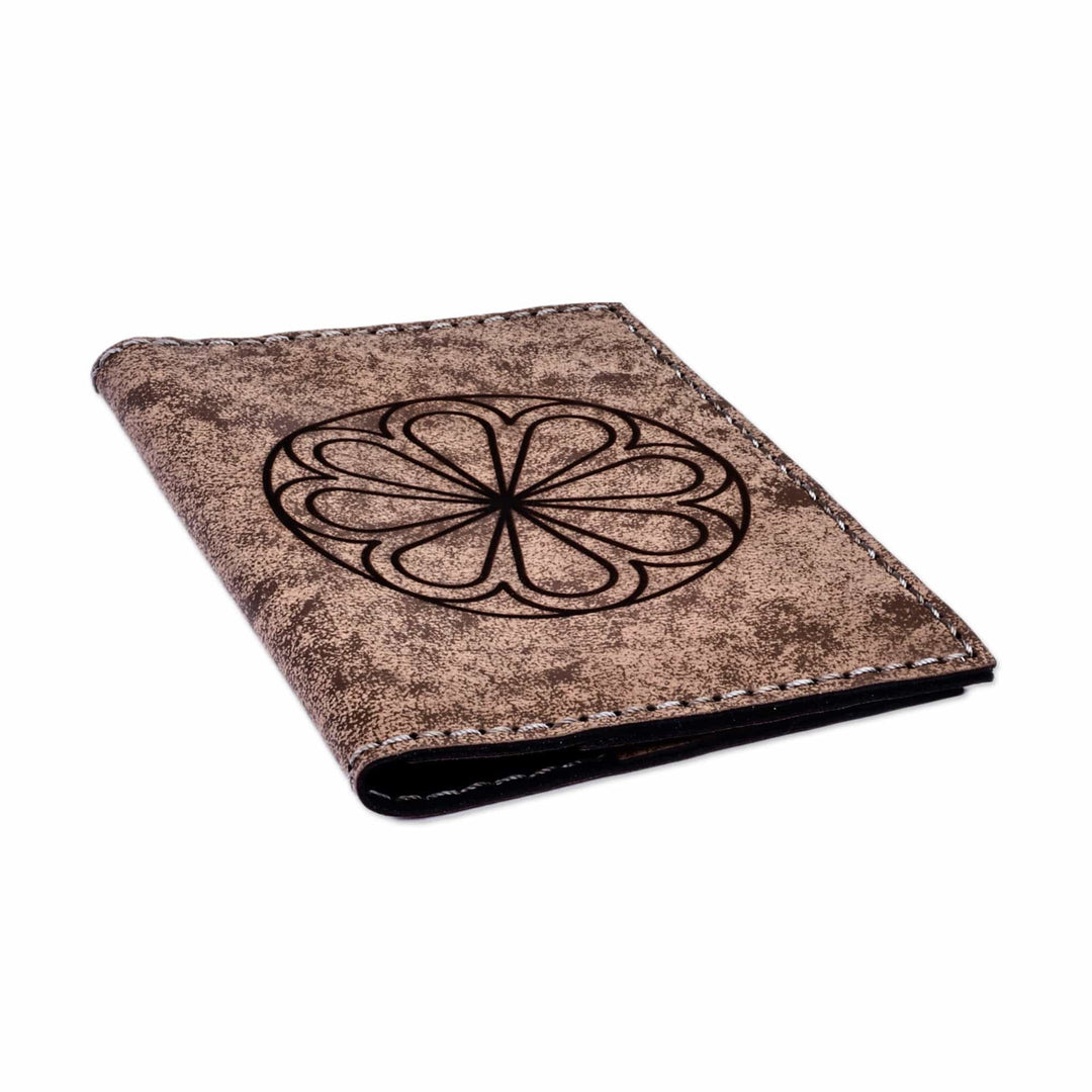 Floral Accented Brown 100% Suede Passport Holder - Emblem of Journey