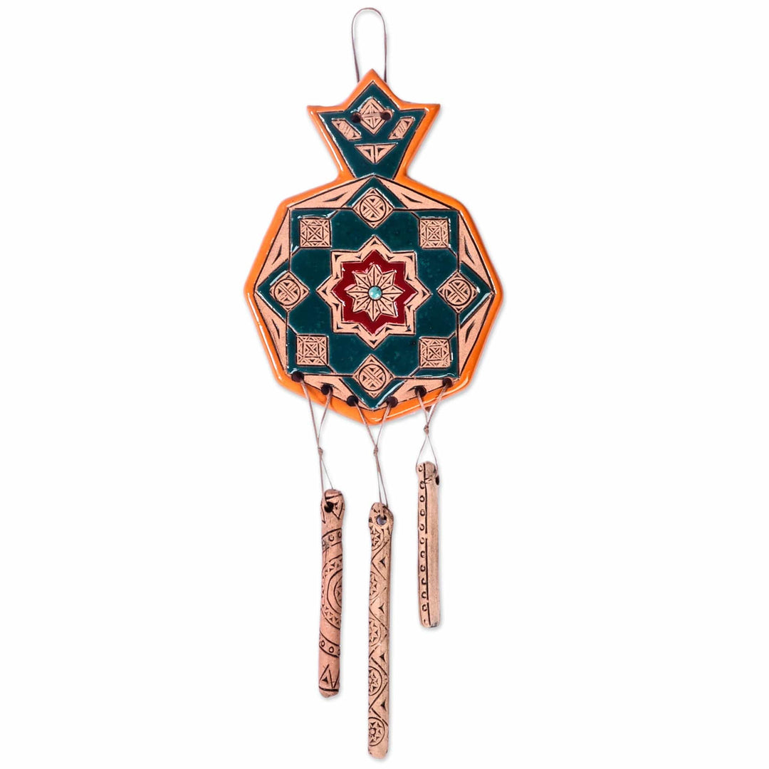 Traditional Teal and Yellow Ceramic Pomegranate Wall Decor - Starry Amulet