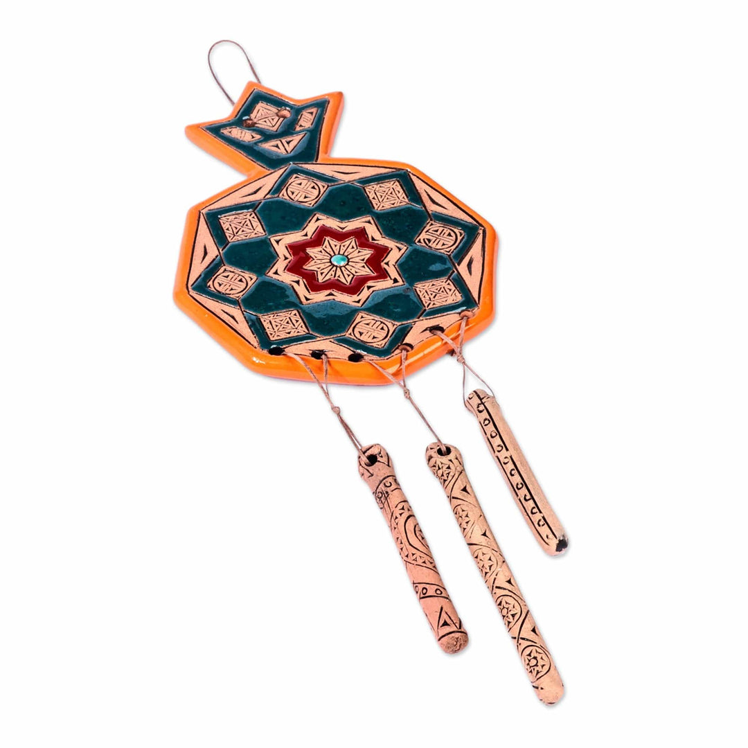 Traditional Teal and Yellow Ceramic Pomegranate Wall Decor - Starry Amulet