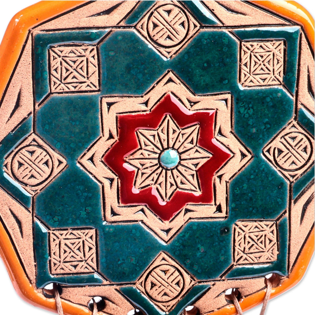 Traditional Teal and Yellow Ceramic Pomegranate Wall Decor - Starry Amulet
