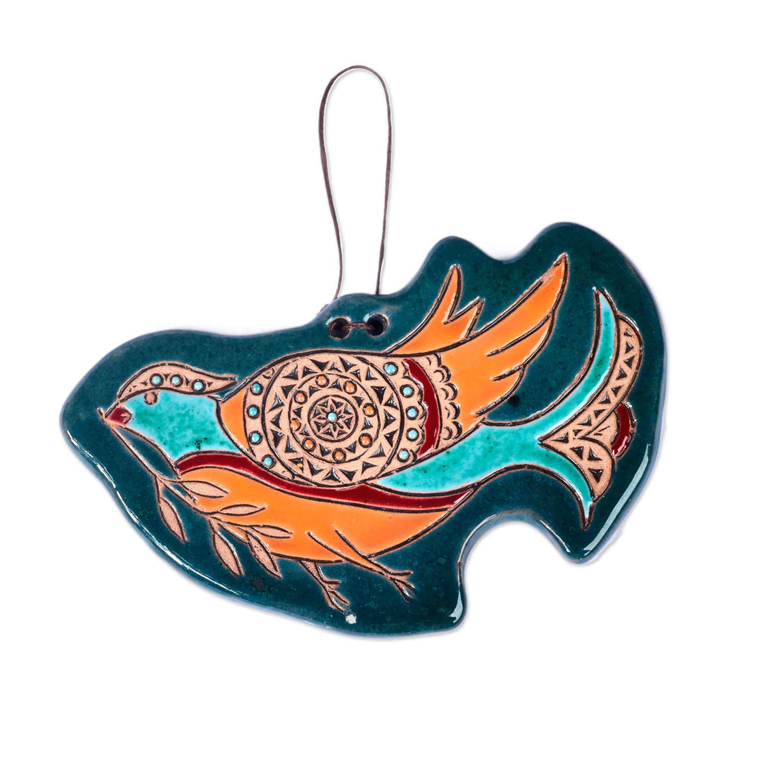 Traditional Pigeon-Themed Teal Ceramic Daghghan Wall Decor - Peaceful Pigeon