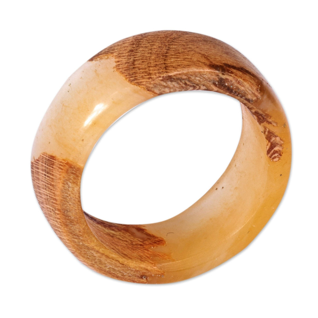 Hand-Carved Golden-Toned Apricot Wood and Resin Band Ring - Chic Victory