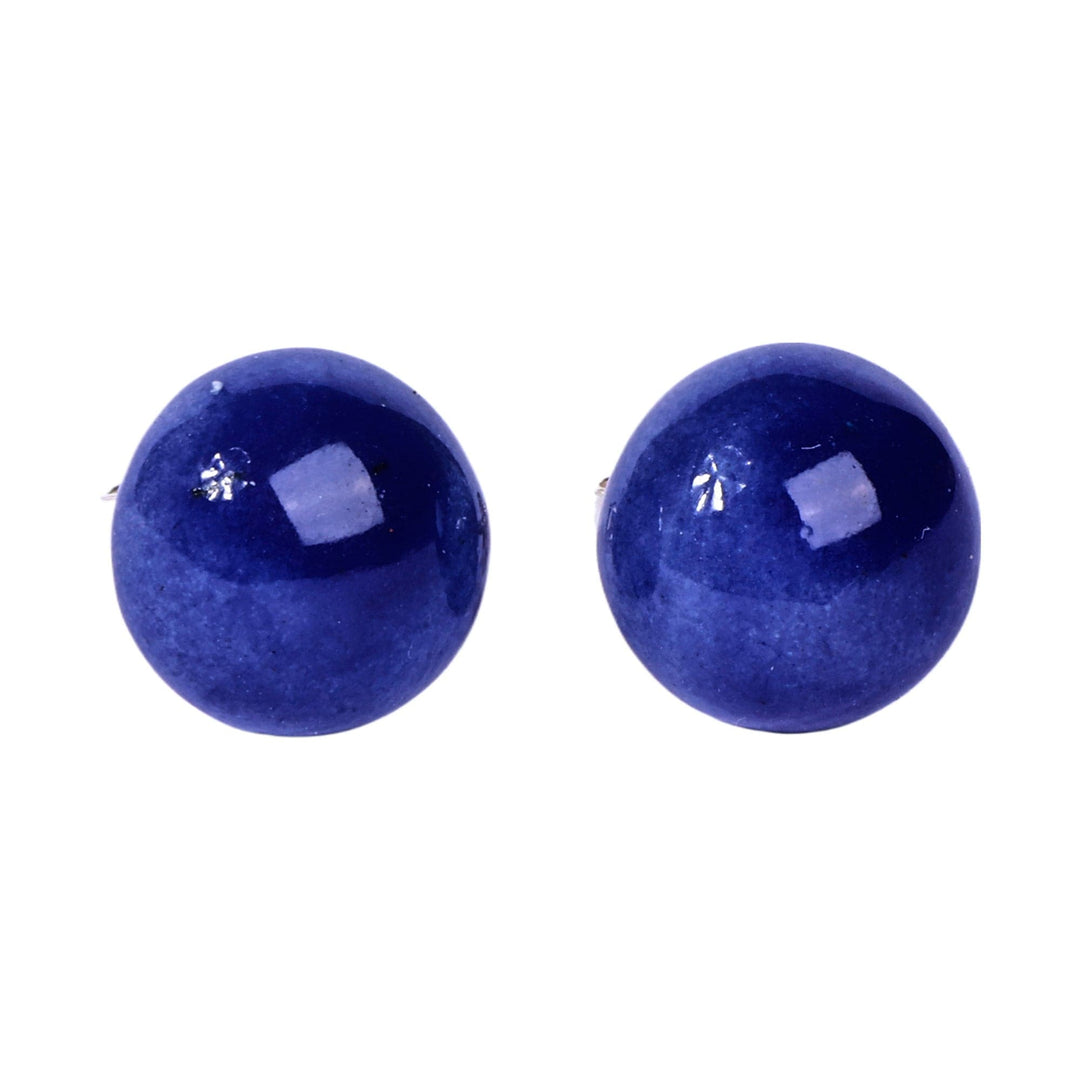 Modern Violet Blue Ceramic Button Earrings with Posts - Violet Blue Globe