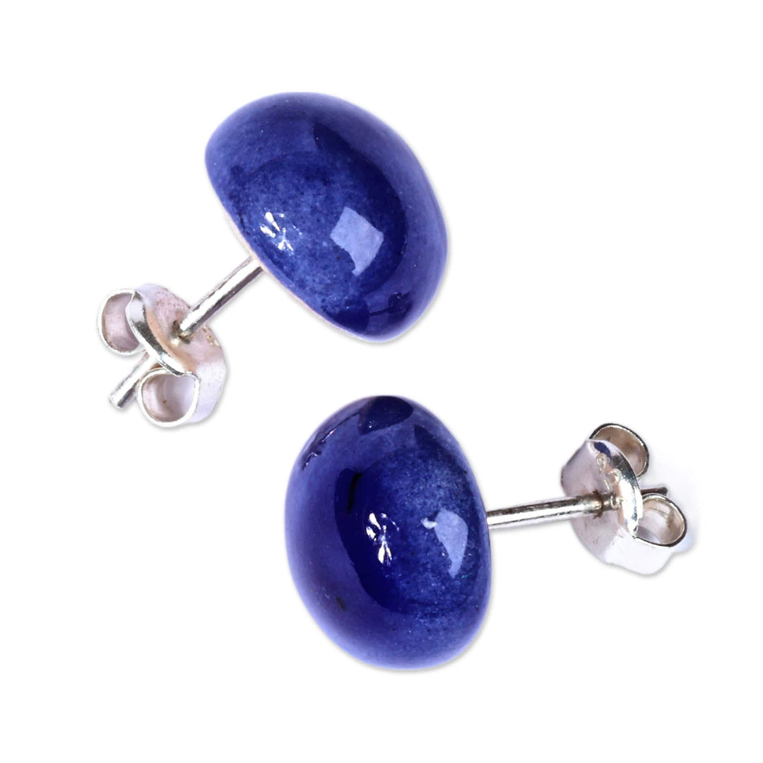Modern Violet Blue Ceramic Button Earrings with Posts - Violet Blue Globe
