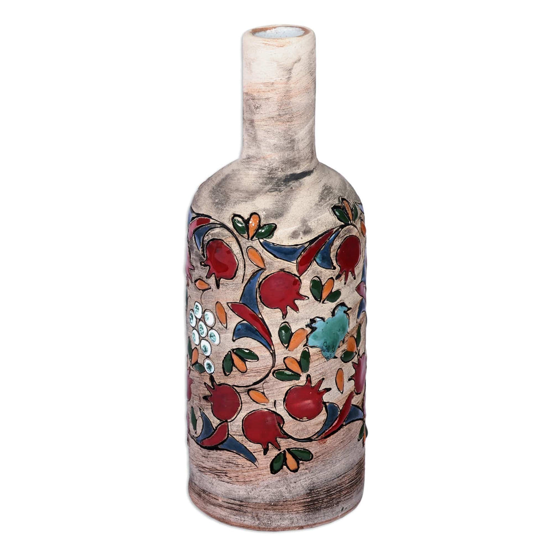 Hand-Painted Ceramic Bottle Vase with Pomegranate Motif - Exotic Pomegranate
