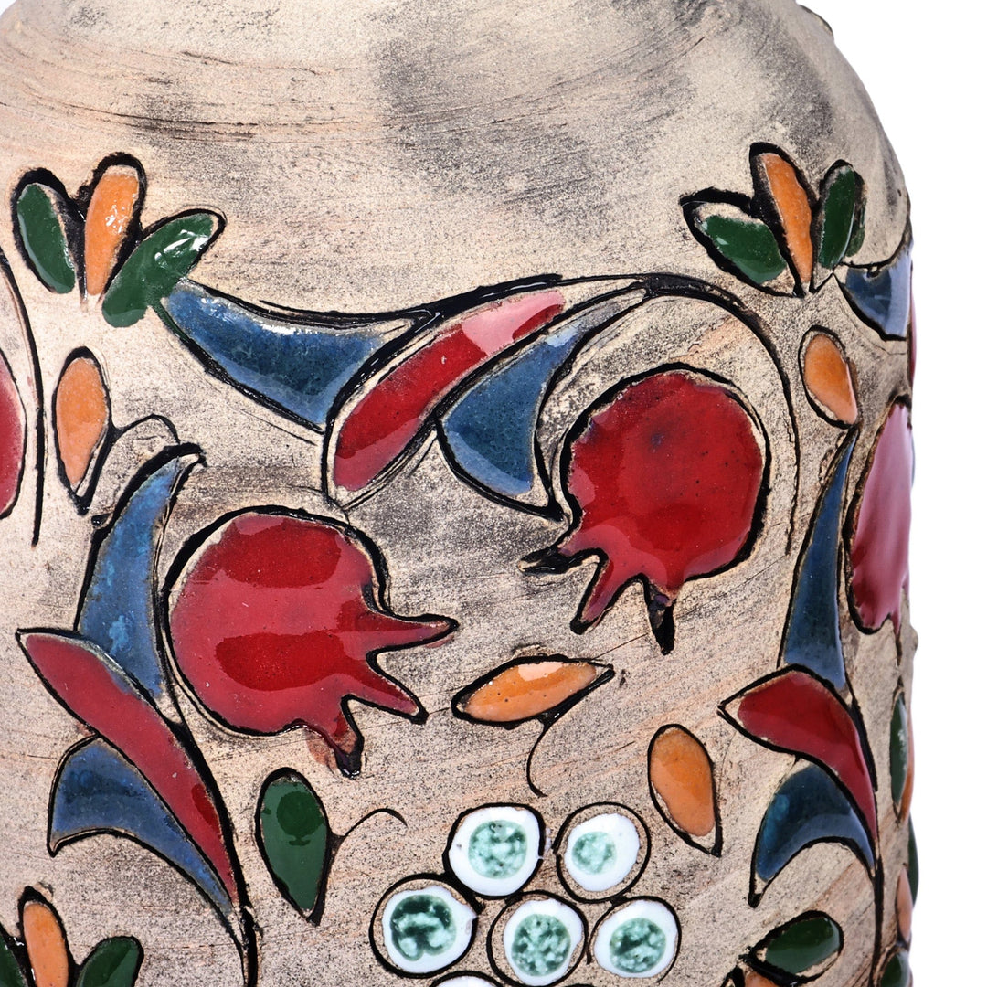 Hand-Painted Ceramic Bottle Vase with Pomegranate Motif - Exotic Pomegranate