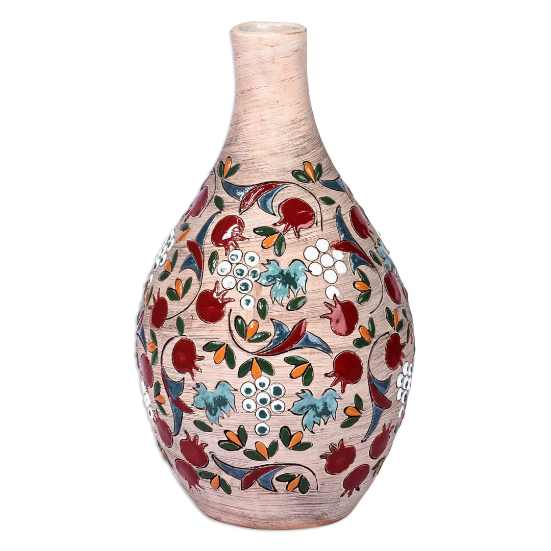 Hand-Painted Pomegranate-Themed Ceramic Vase from Armenia - Sweet Pomegranate