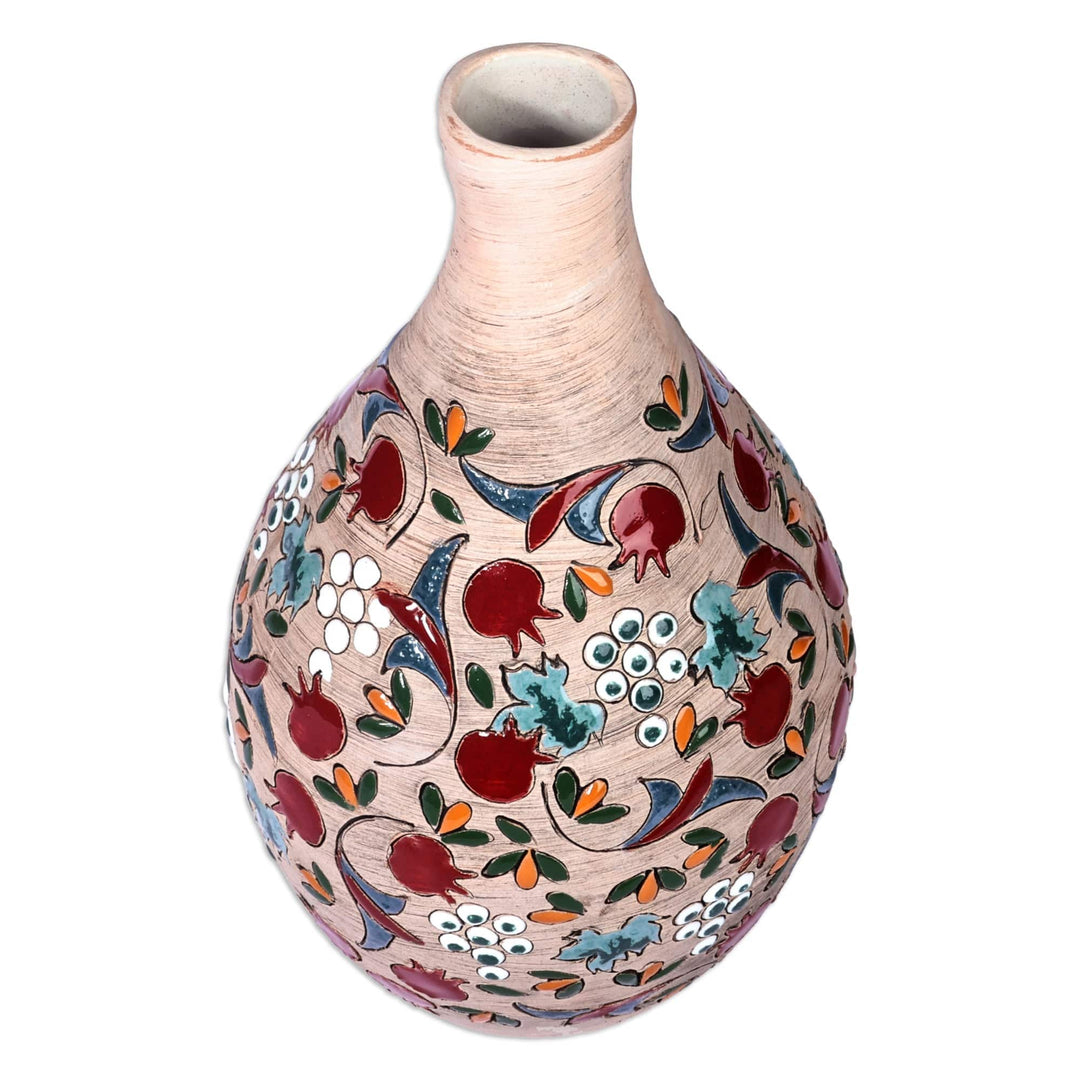 Hand-Painted Pomegranate-Themed Ceramic Vase from Armenia - Sweet Pomegranate
