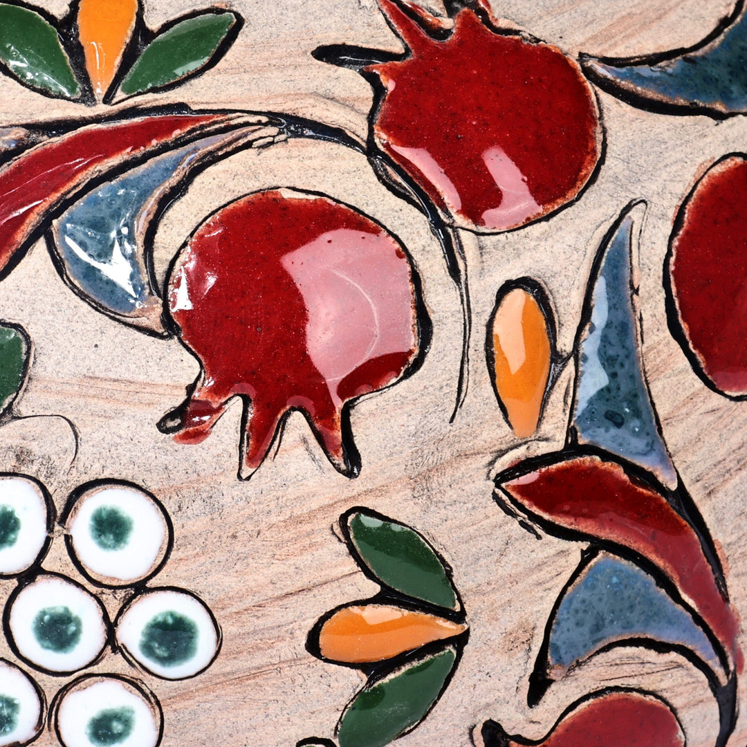 Round Hand-Painted Pomegranate Ceramic Vase from Armenia - Juicy Pomegranate