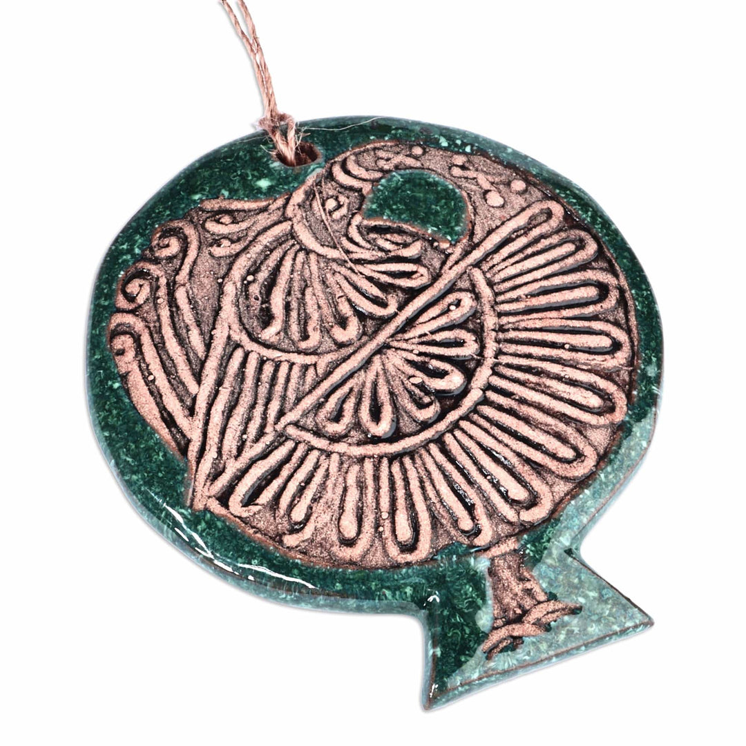 Bird-Themed Pomegranate-Shaped Teal Ceramic Home Accent - Sky Energies