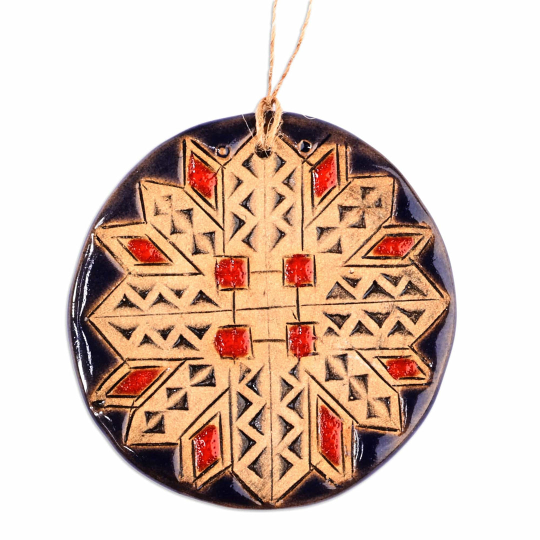 Painted Floral Indigo and Red Ceramic Amulet Home Accent - Indigo Blessings