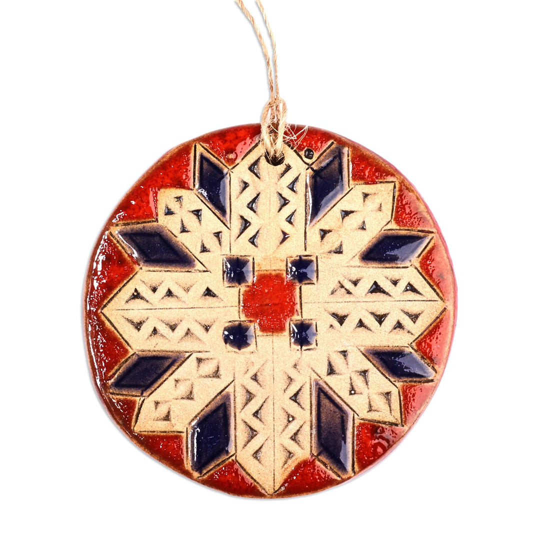 Painted Floral Crimson and Indigo Ceramic Amulet Home Accent - Crimson Blessings