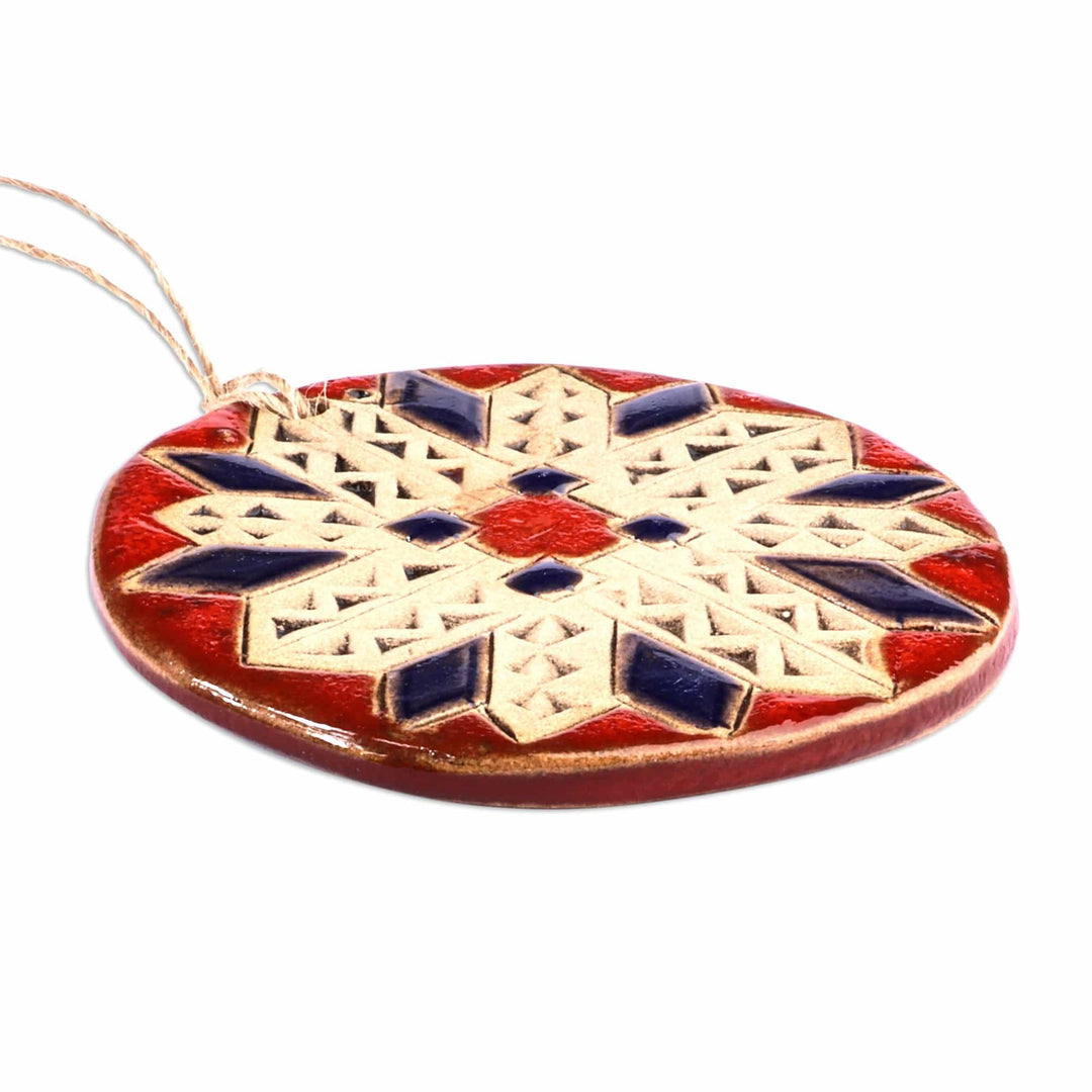 Painted Floral Crimson and Indigo Ceramic Amulet Home Accent - Crimson Blessings