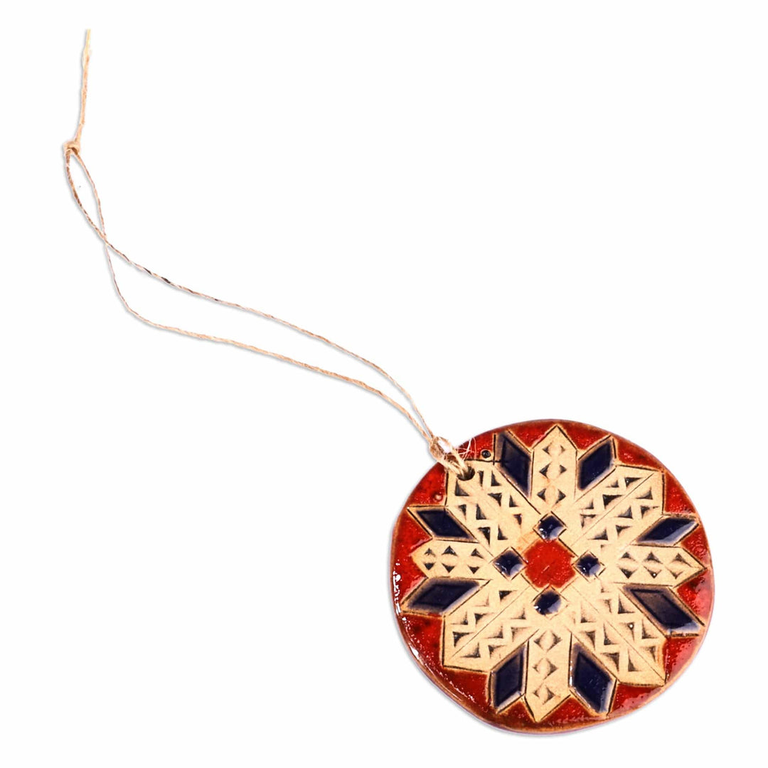 Painted Floral Crimson and Indigo Ceramic Amulet Home Accent - Crimson Blessings