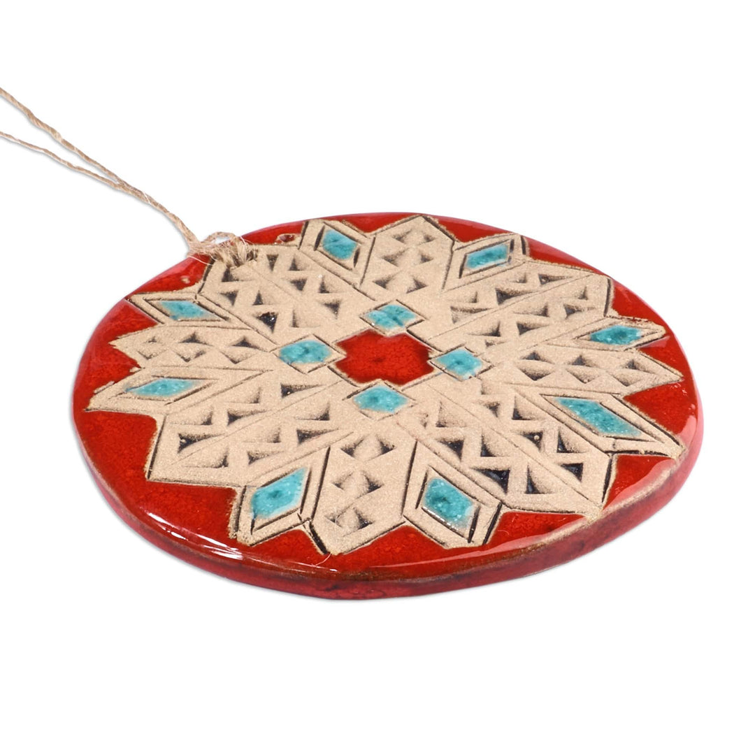 Painted Floral Red and Turquoise Ceramic Amulet Home Accent - Red Blessings