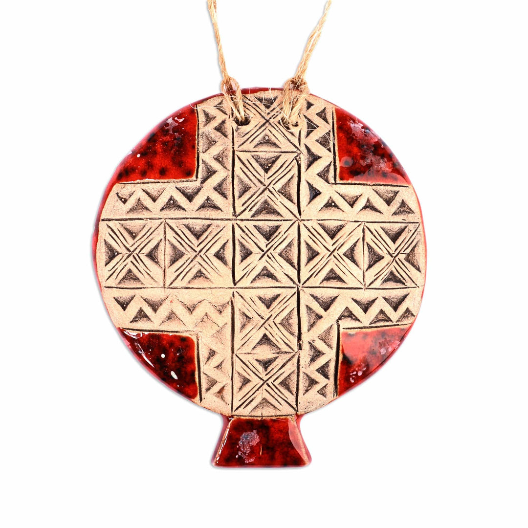 Geometric-Patterned Red Ceramic Pomegranate Home Accent - Passion Red