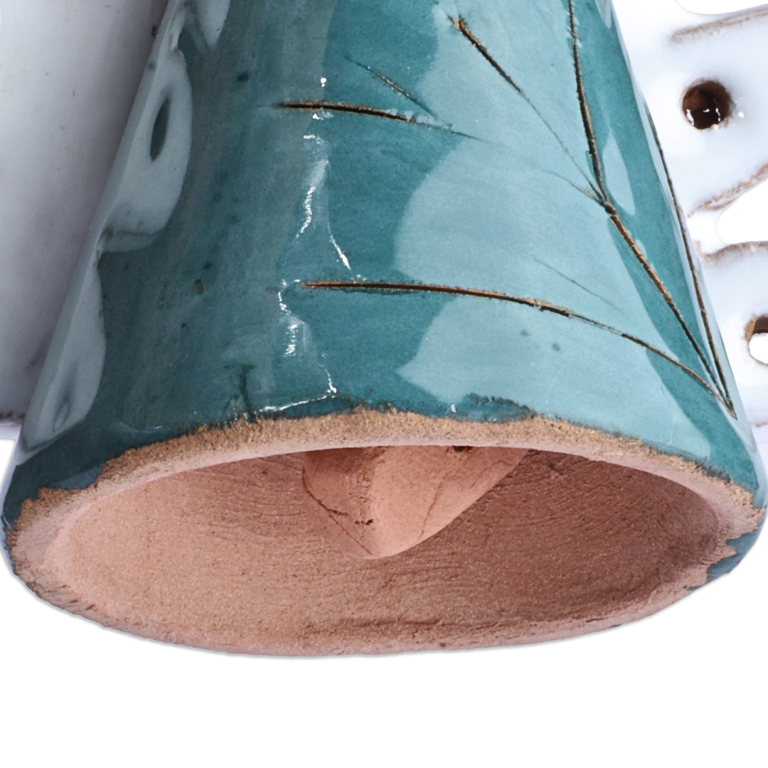 Hand-Painted Angel-Themed Teal Glazed Ceramic Bell Ornament - Angelic Melodies