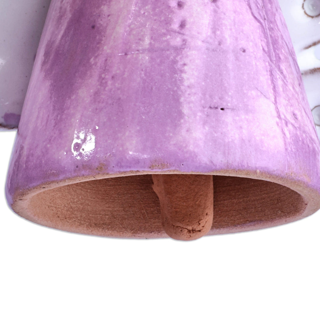 Painted Angel-Themed Purple Glazed Ceramic Bell Ornament - Purple Angelic Melodies