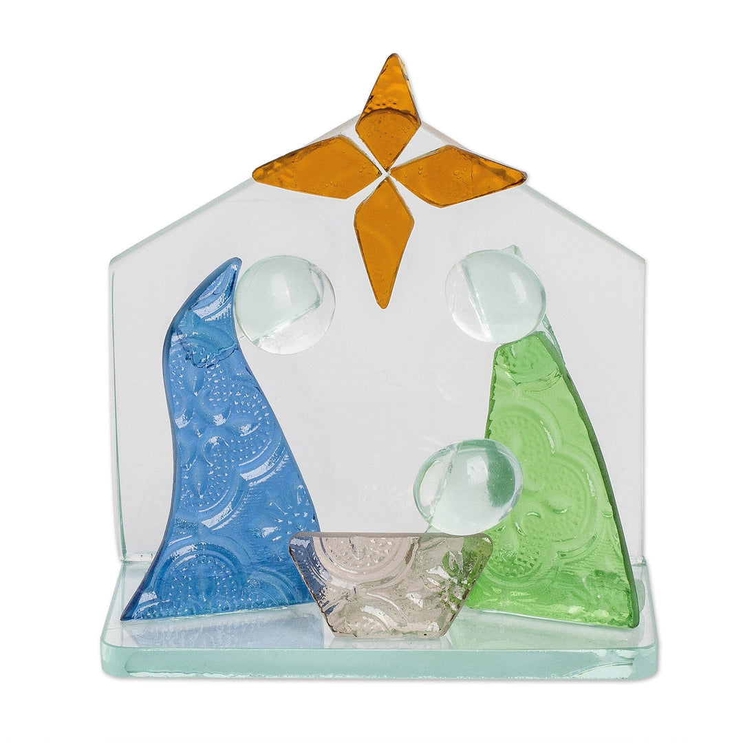 Handcrafted Semi-Abstract Modern Float Glass Nativity Scene - Union & Love