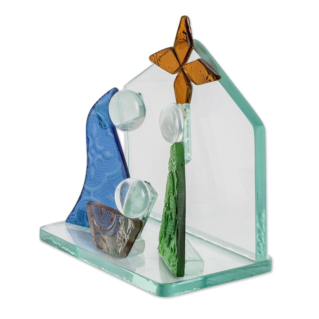 Handcrafted Semi-Abstract Modern Float Glass Nativity Scene - Union & Love
