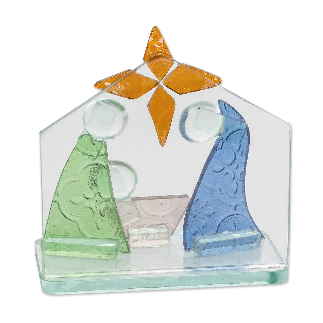 Handcrafted Semi-Abstract Modern Float Glass Nativity Scene - Union & Love