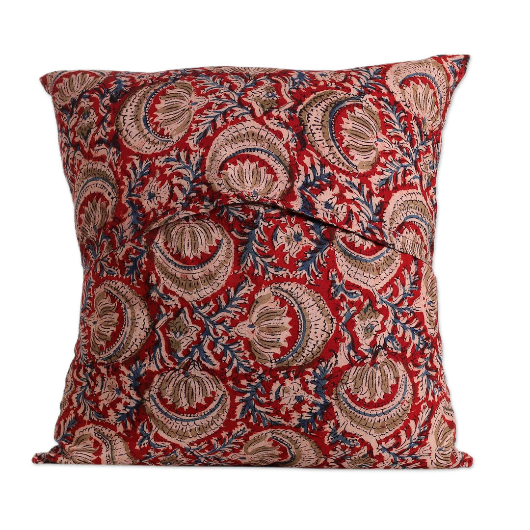 2 Red Kalamkari Applique Floral Cotton Cushion Covers - Royal Red