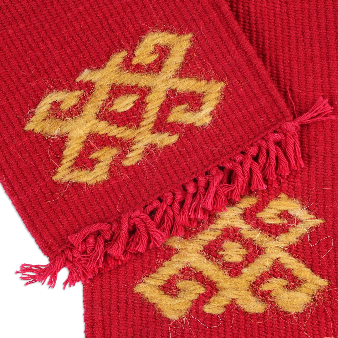 2 Handwoven Red Cotton Coasters with Hand-Embroidered Motif - Traditions in Red