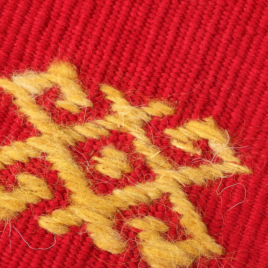 2 Handwoven Red Cotton Coasters with Hand-Embroidered Motif - Traditions in Red