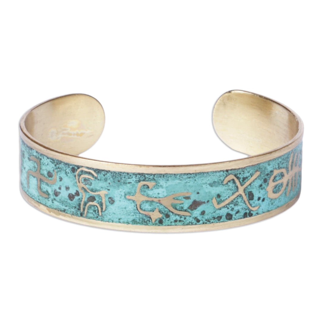 Brass Cuff Bracelet with Traditional Armenian Hieroglyphs - Armenian Hieroglyph