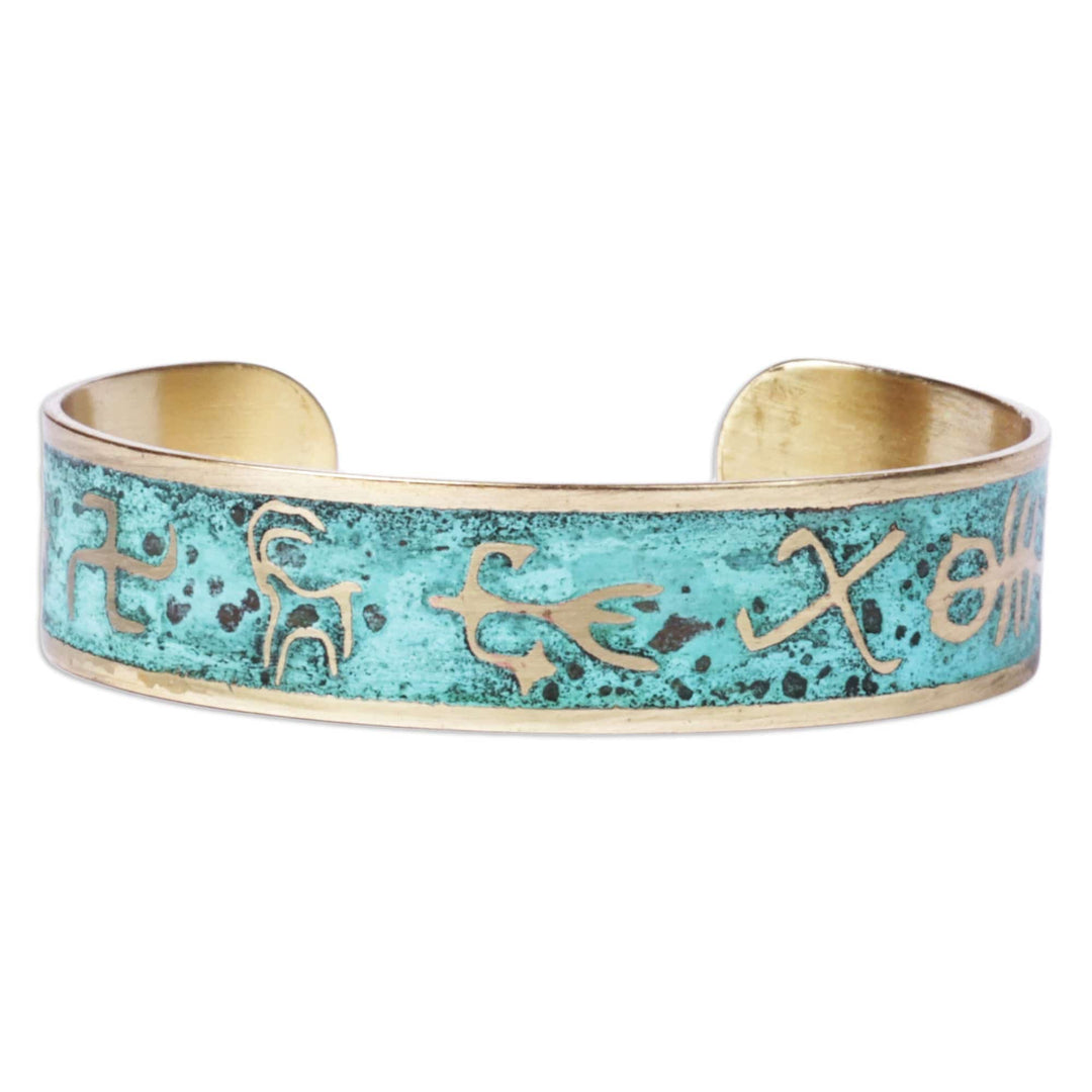 Brass Cuff Bracelet with Traditional Armenian Hieroglyphs - Armenian Hieroglyph