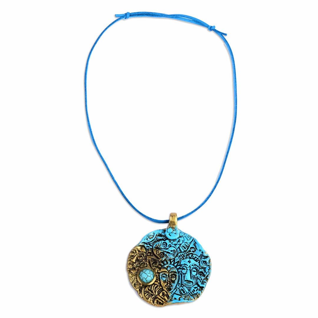 Blue and Golden-Toned Turquoise Pendant Necklace - Facets of Hope