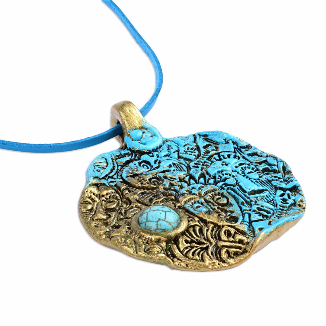 Blue and Golden-Toned Turquoise Pendant Necklace - Facets of Hope