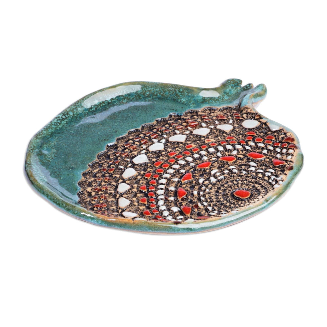 Glazed Green and Red Ceramic Pomegranate Dessert Plate - Delightful Omen