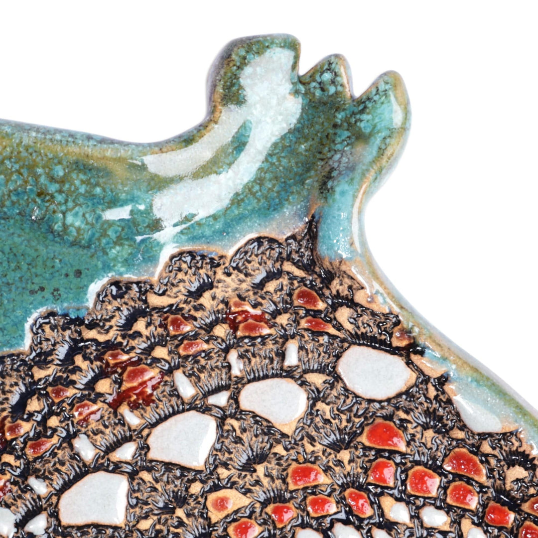 Glazed Green and Red Ceramic Pomegranate Dessert Plate - Delightful Omen