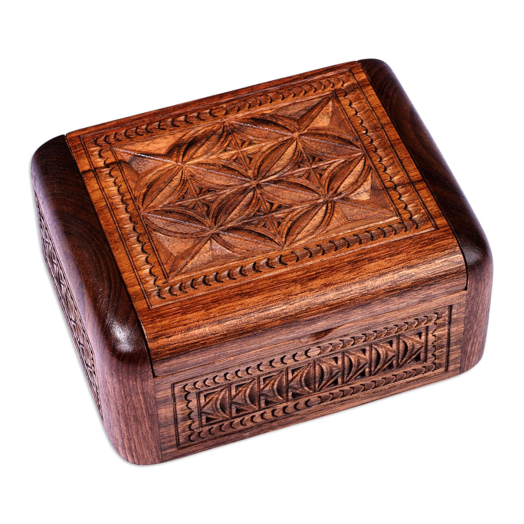 Hand-Carved Polished Wood Jewelry Box with Armenian Motifs - Armenian Heirlooms