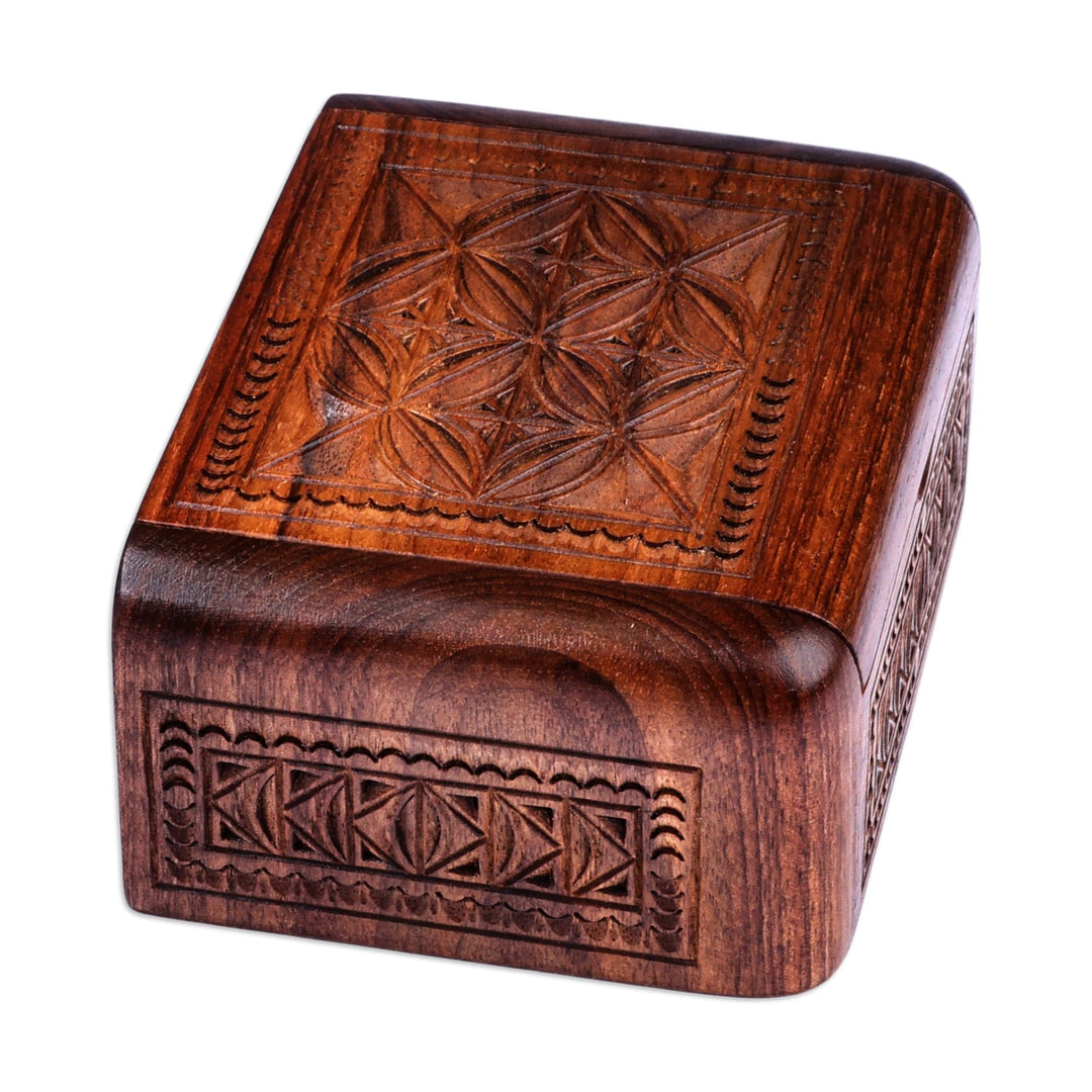 Hand-Carved Polished Wood Jewelry Box with Armenian Motifs - Armenian Heirlooms