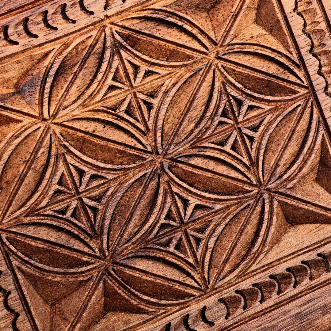 Hand-Carved Polished Wood Jewelry Box with Armenian Motifs - Armenian Heirlooms