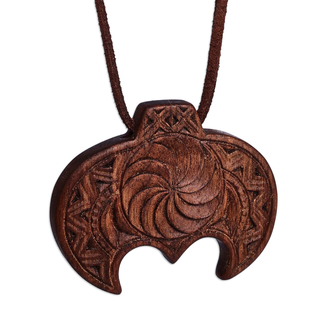 Hand-Carved Traditional Walnut Wood Pendant Necklace - Wisdom Talisman