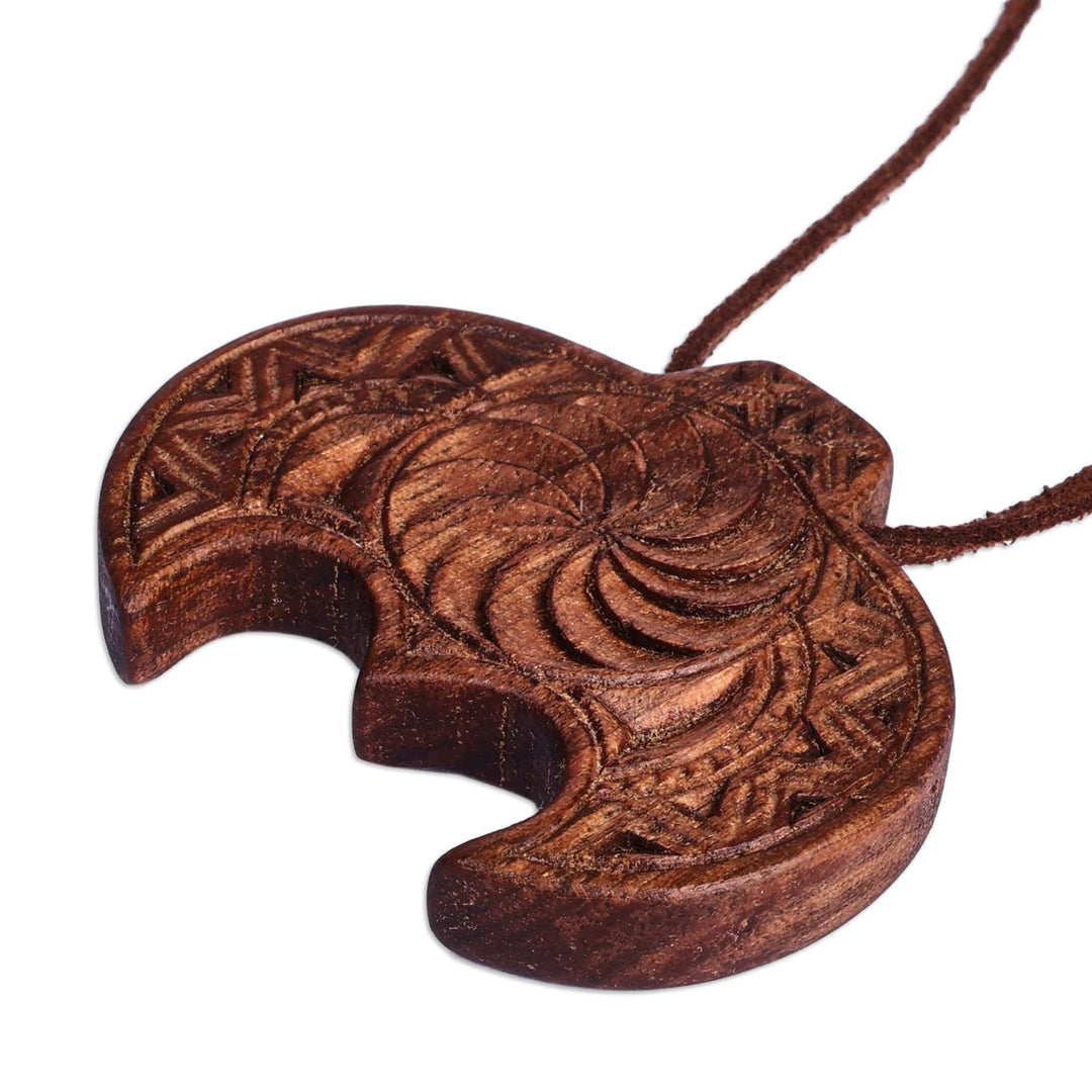 Hand-Carved Traditional Walnut Wood Pendant Necklace - Wisdom Talisman