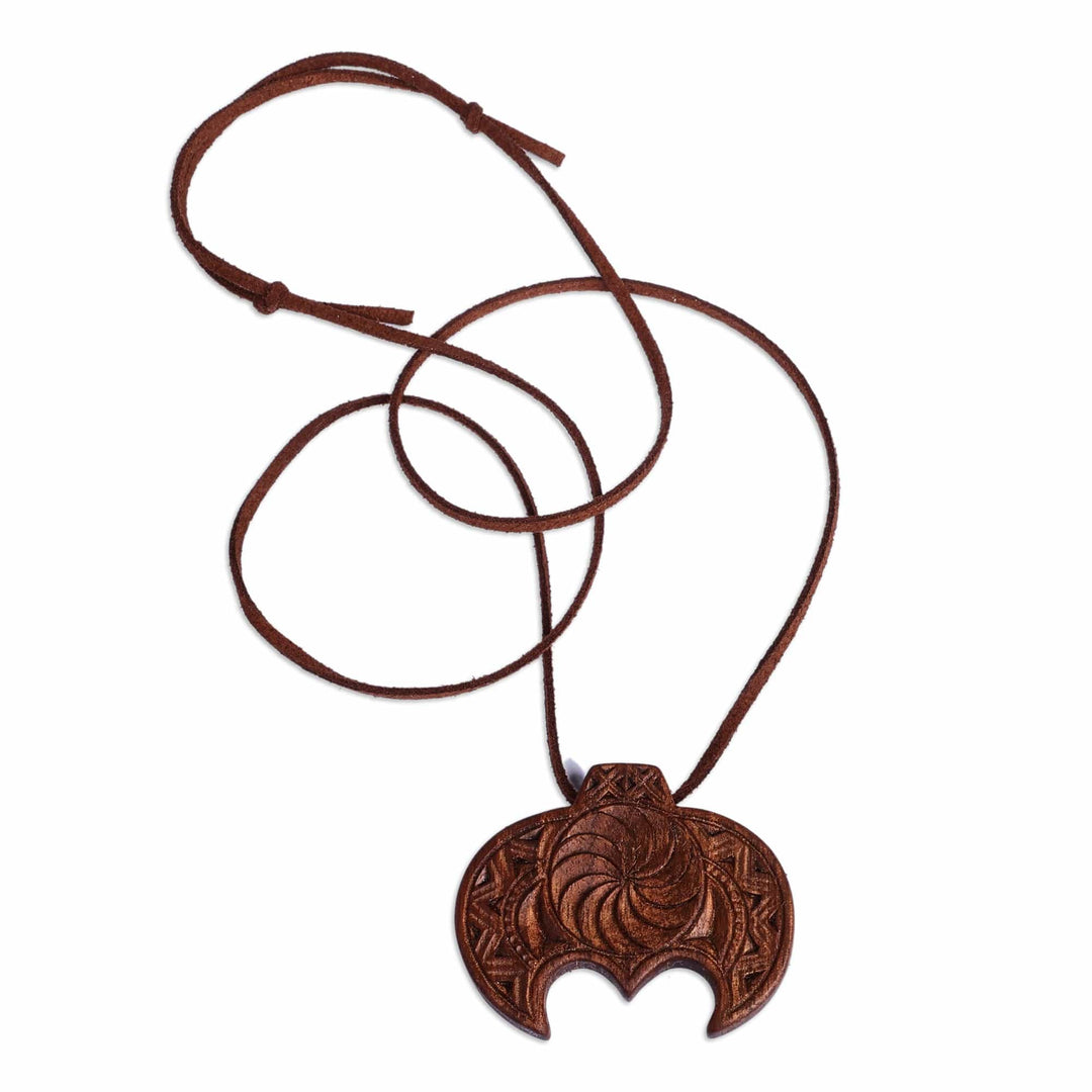Hand-Carved Traditional Walnut Wood Pendant Necklace - Wisdom Talisman