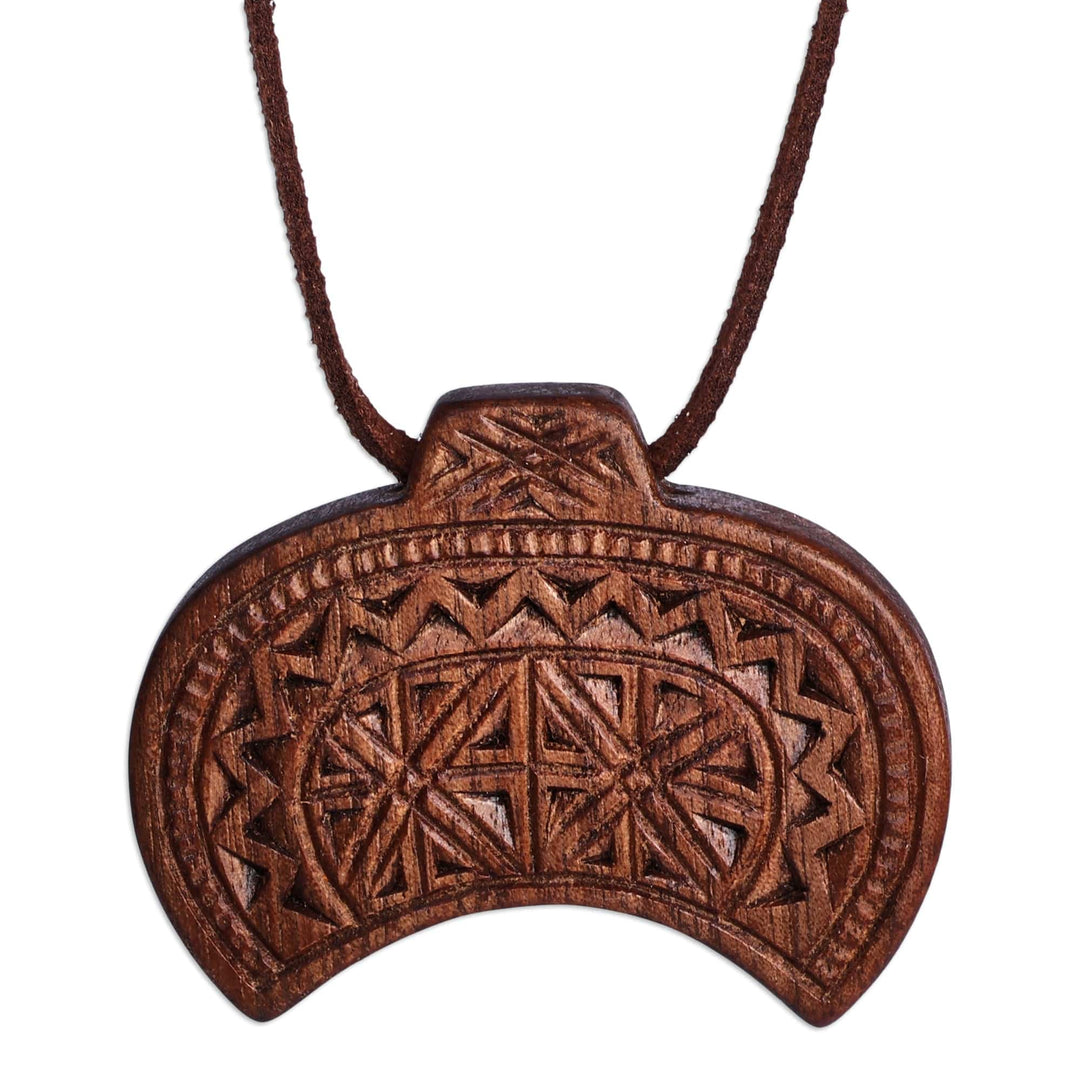 Handcrafted Geometric Walnut Wood Pendant Necklace - Eternal Talisman