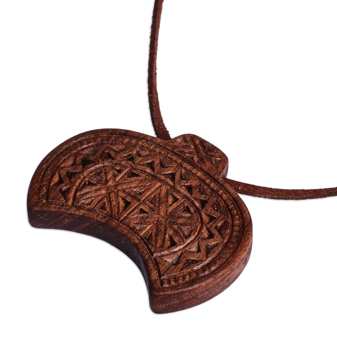 Handcrafted Geometric Walnut Wood Pendant Necklace - Eternal Talisman