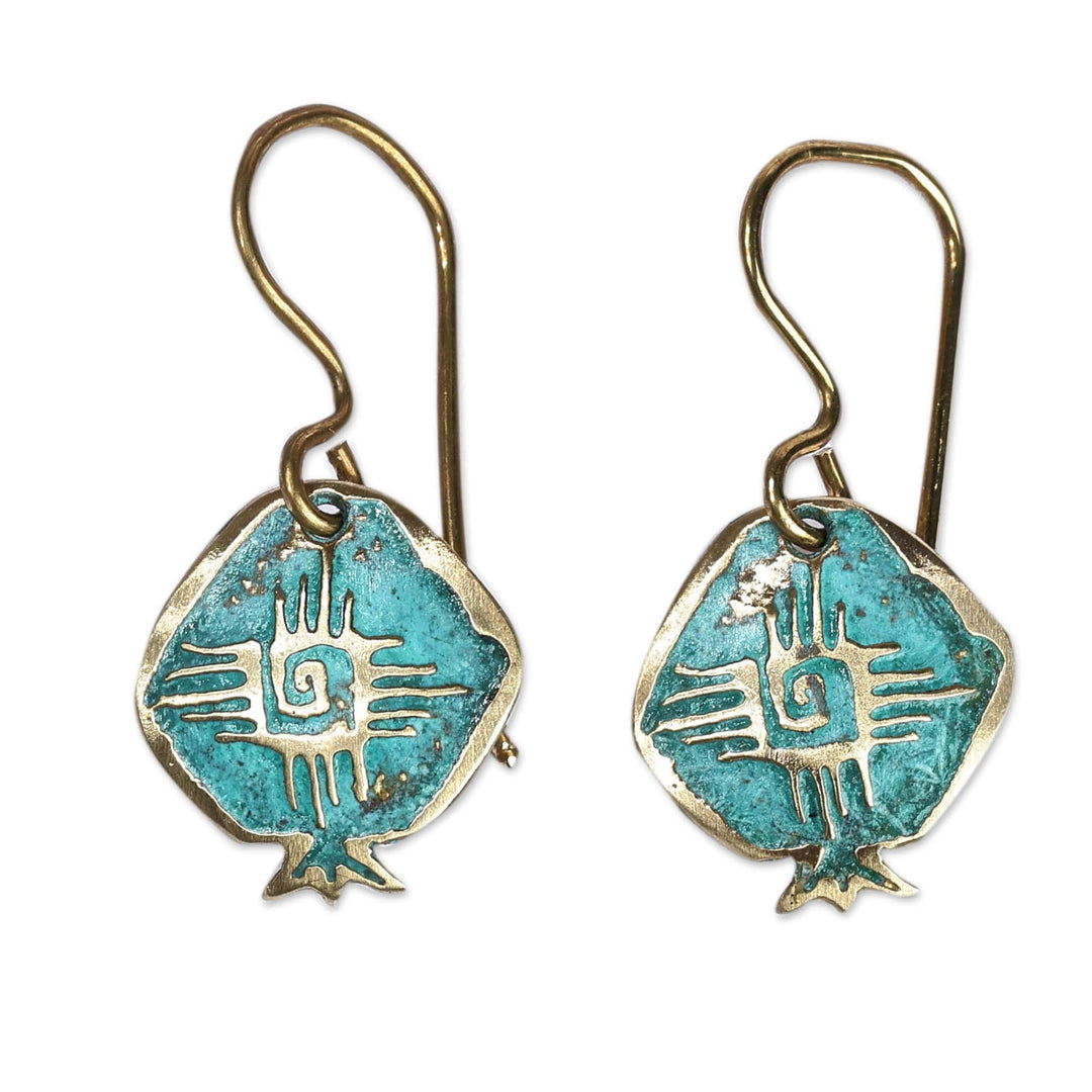 Pomegranate-Shaped Solar Sign Brass Dangle Earrings - Radiant Essence