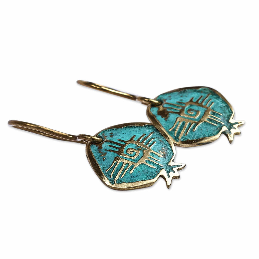 Pomegranate-Shaped Solar Sign Brass Dangle Earrings - Radiant Essence