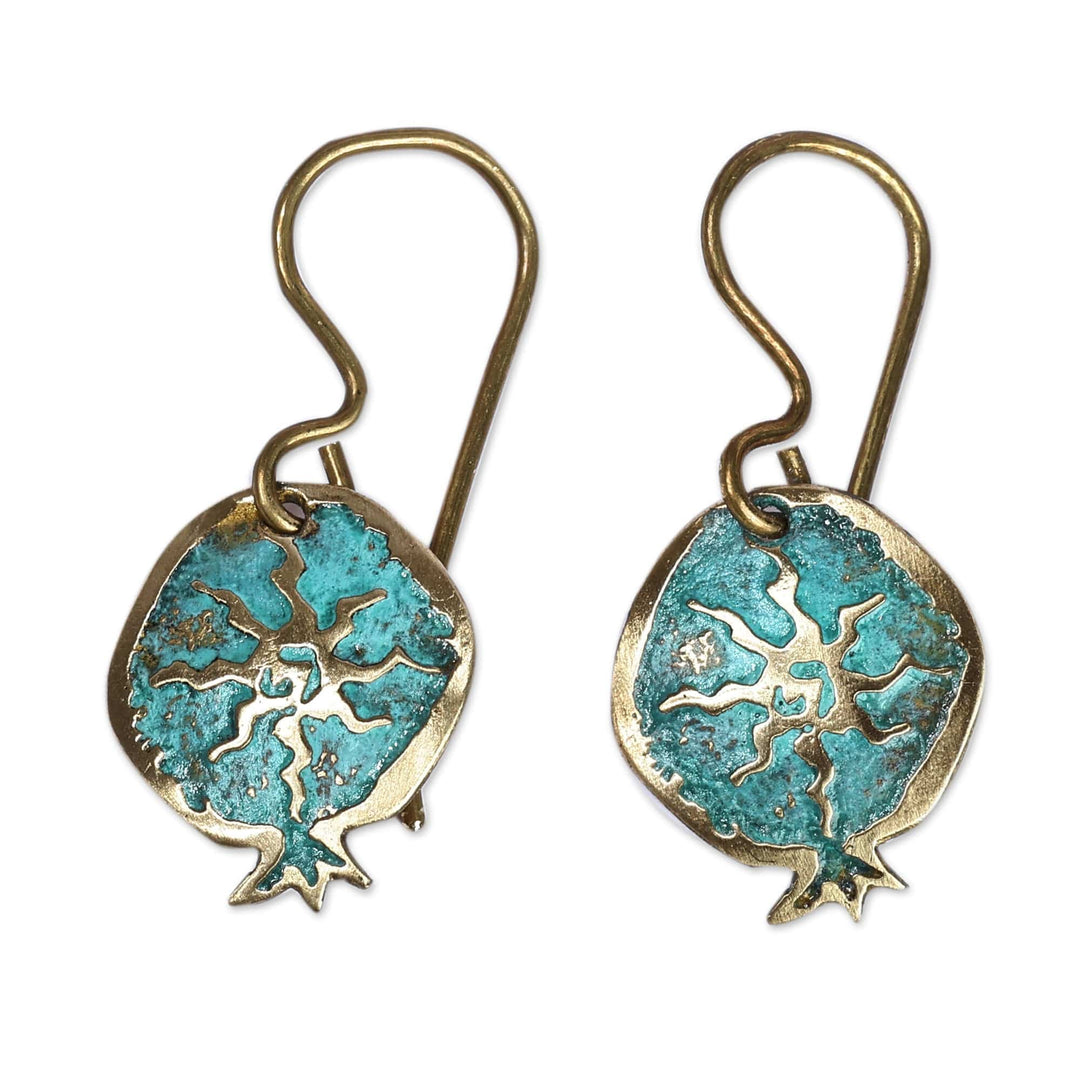 Pomegranate-Shaped Sun Sign Brass Dangle Earrings - Sunny Essence