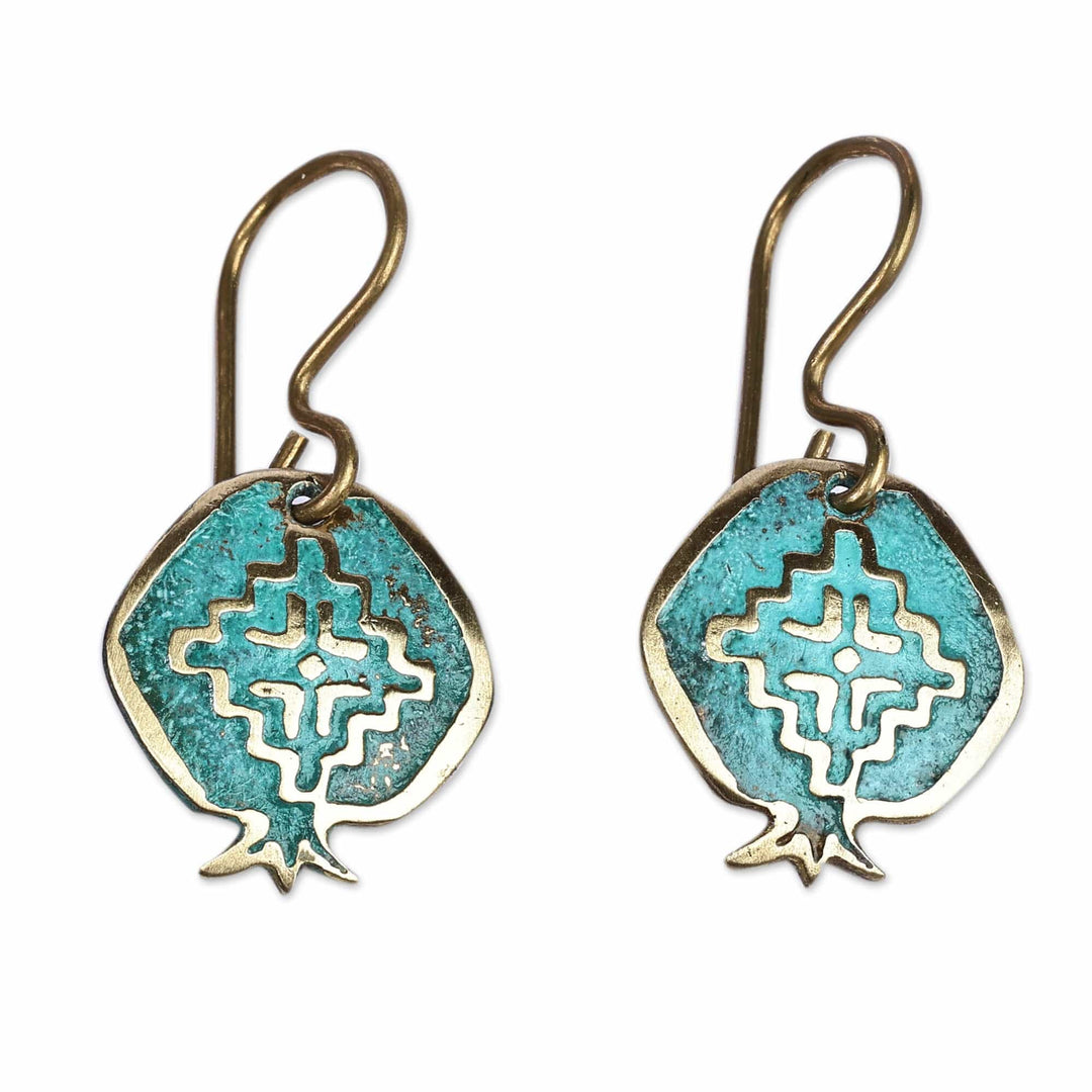 Pomegranate-Shaped Artsakh Sign Brass Dangle Earrings - Mystic Essence