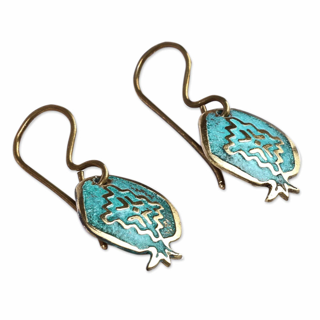 Pomegranate-Shaped Artsakh Sign Brass Dangle Earrings - Mystic Essence